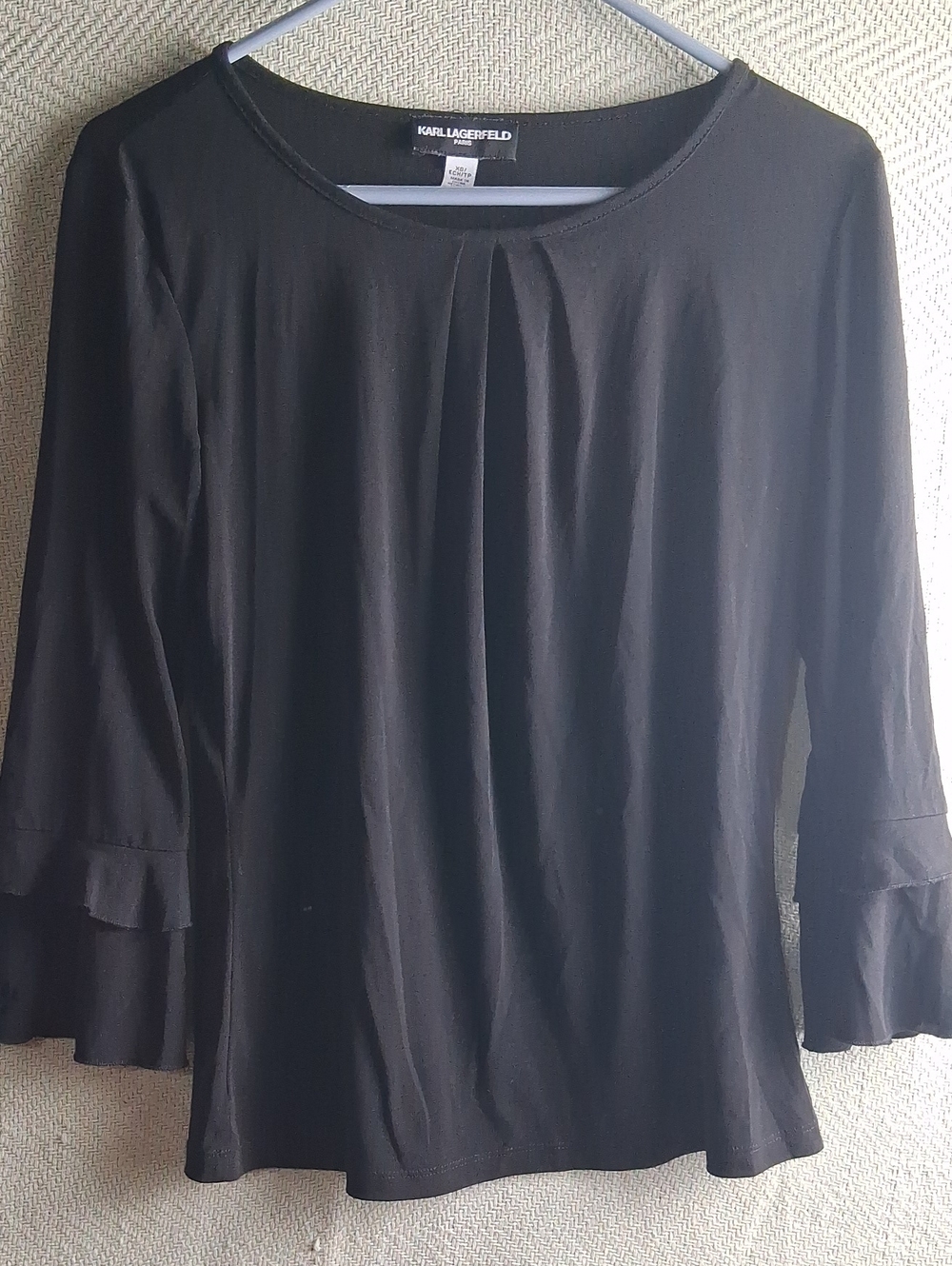 Karl Lagerfeld Black Long-Sleeve Ruffle Cuff Top